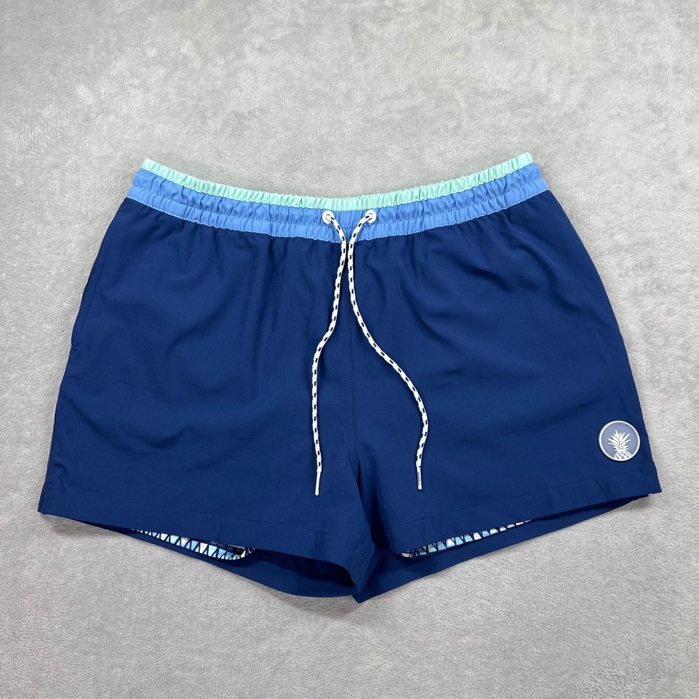 Chubbies Swim Trunks Men Large Blue 4" Lined Elastic Waist Pineapple Logo Summer